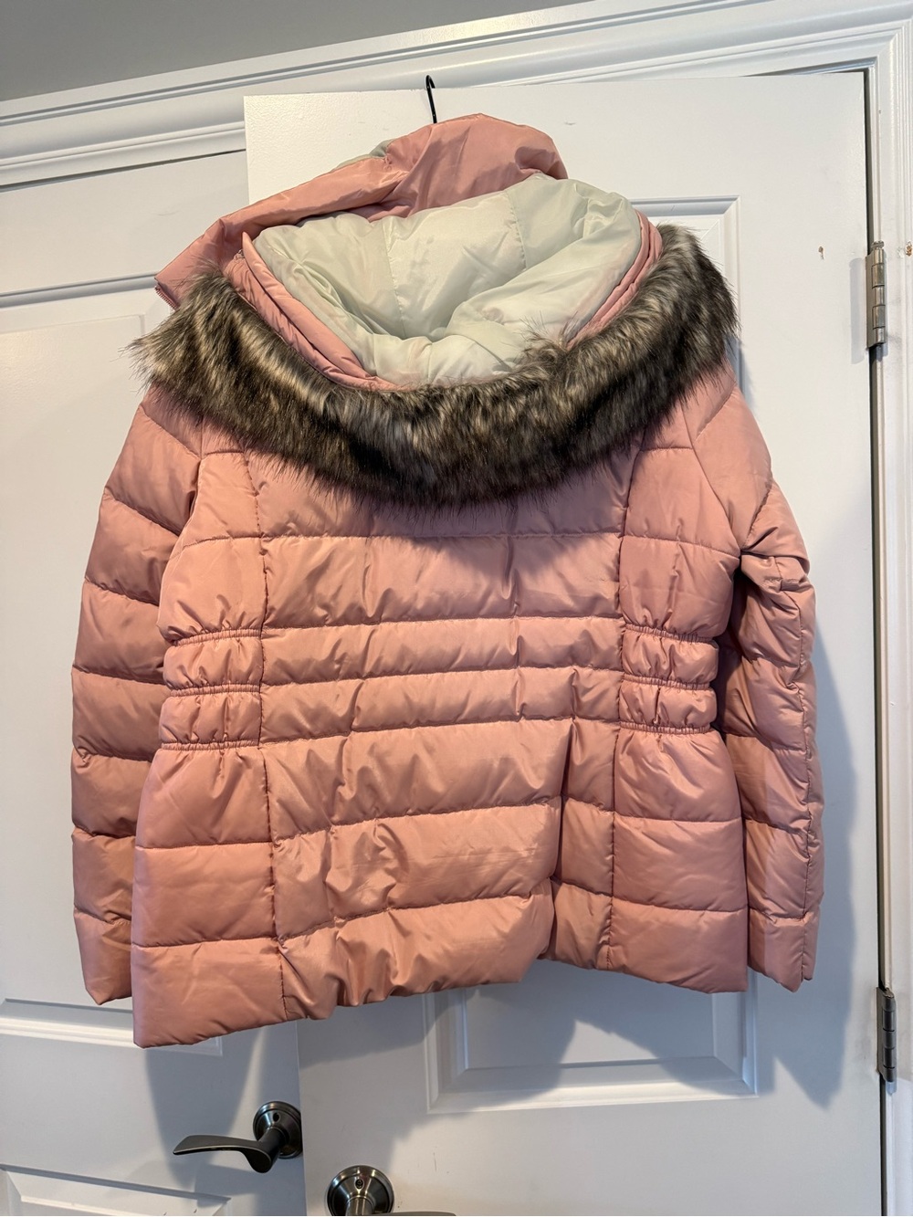 The North Face Women’s Blush Pink Quilted Puffer Jacket with Faux-Fur Hood - Picture 2 of 4